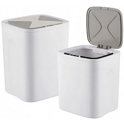 Relaxdays afvalemmers met sensor, set van 2, 14 & 16 l, elektrisch deksel, zakhouder, voor keuken & badkamer, crème Relaxdays afvalemmers met sensor, set van 2, 14 & 16 l, elektrisch deksel, zakhouder, voor keuken & badkamer, crème