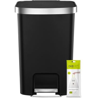 EKO Hana Prullenbak, 25 + 25 liter, pedaalemmer met dubbele compartimenten, vuilnisemmer met softclose en sluitdeksel, perfect voor keuken en thuis, mat zwart EKO Hana Prullenbak, 25 + 25 liter, pedaalemmer met dubbele compartimenten, vuilnisemmer met softclose en sluitdeksel, perfect voor keuken en thuis, mat zwart