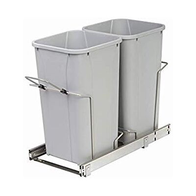 Knape & Vogt 11 "x 22". x 18.7". 27 Qt. dubbele soft-close onder-mount uittrekbare vuilnisbak-platina, stalen glijbanen plastic afvalcontainers Knape & Vogt 11 "x 22". x 18.7". 27 Qt. dubbele soft-close onder-mount uittrekbare vuilnisbak-platina, stalen glijbanen plastic afvalcontainers