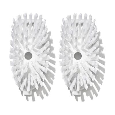 OXO Good Grips Navulling voor afwasborstel met afwasmiddelreservoir De schraper aan de achterkant van de borstel verwijdert aangekoekte etensresten OXO Good Grips Navulling voor afwasborstel met afwasmiddelreservoir De schraper aan de achterkant van de borstel verwijdert aangekoekte etensresten