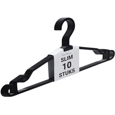 Berlona Ultradunne Kledinghangers 10 Stuks Zwart Echt Ruimtebesparende Kunststofhangers, Ultradun & Antislip Voor Hemden, Lichte Jurken, Tops, T-Shirts van Delicate Stoffen Berlona Ultradunne Kledinghangers 10 Stuks Zwart Echt Ruimtebesparende Kunststofhangers, Ultradun & Antislip Voor Hemden, Lichte Jurken, Tops, T-Shirts van Delicate Stoffen