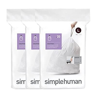 simplehuman CW0407 code L maatwerk afvalzakken, vuilniszakken, 18 liter, 3 x pak van 20 (60 afvalzakken), wit plastic simplehuman CW0407 code L maatwerk afvalzakken, vuilniszakken, 18 liter, 3 x pak van 20 (60 afvalzakken), wit plastic