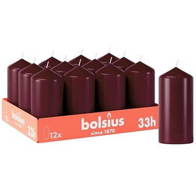 Bolsius Gladde stompkaarsen, bordeauxrood, 12 stuks, 12 x 7 cm, decoratieve kaarsen voor huishoudelijk gebruik, brandduur 33 uur, ongeparfumeerd, bevat natuurlijke plantenwas, zonder palmolie Bolsius Gladde stompkaarsen, bordeauxrood, 12 stuks, 12 x 7 cm, decoratieve kaarsen voor huishoudelijk gebruik, brandduur 33 uur, ongeparfumeerd, bevat natuurlijke plantenwas, zonder palmolie