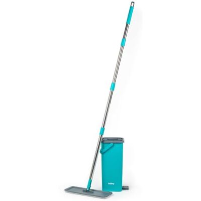 Beldray AntiBac Flat Head Mop & Bucket 5 liter, ingebouwde wringfunctie, geïntegreerde voetsteun, 180° draaibare kop, 2 extra dweilpads inbegrepen, compact ontwerp, slanke kop, vinyl/tegels/houten Beldray AntiBac Flat Head Mop & Bucket 5 liter, ingebouwde wringfunctie, geïntegreerde voetsteun, 180° draaibare kop, 2 extra dweilpads inbegrepen, compact ontwerp, slanke kop, vinyl/tegels/houten