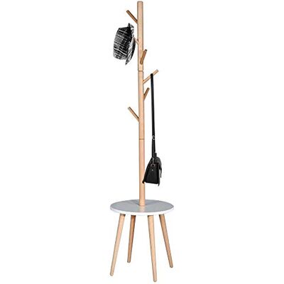 BAKAJI garderobelijst van hout met 6 haken, kledinghaken en tafel afmetingen 40 x 40 x 170 cm BAKAJI garderobelijst van hout met 6 haken, kledinghaken en tafel afmetingen 40 x 40 x 170 cm