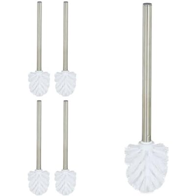 Relaxdays toiletborstel set van 5, kunststof met roestvrijstalen steel, afneembare kop, 35x8x8 cm, wit Relaxdays toiletborstel set van 5, kunststof met roestvrijstalen steel, afneembare kop, 35x8x8 cm, wit
