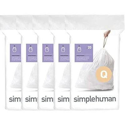 simplehuman Code Q Custom Fit Trekkoord Prullenbak Zakken in Dispenser Packs, 100 Count, 50-65 Liter / 13-17 Gallon, Wit simplehuman Code Q Custom Fit Trekkoord Prullenbak Zakken in Dispenser Packs, 100 Count, 50-65 Liter / 13-17 Gallon, Wit