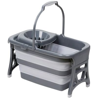 Dirt Devil Opvouwbare Dweilemmer 20 Liter Mop Emmer met Wringer Space Saving Opruim Emmer Draagbare Mopper voor Vloeren Grijs Wit Dirt Devil Opvouwbare Dweilemmer 20 Liter Mop Emmer met Wringer Space Saving Opruim Emmer Draagbare Mopper voor Vloeren Grijs Wit