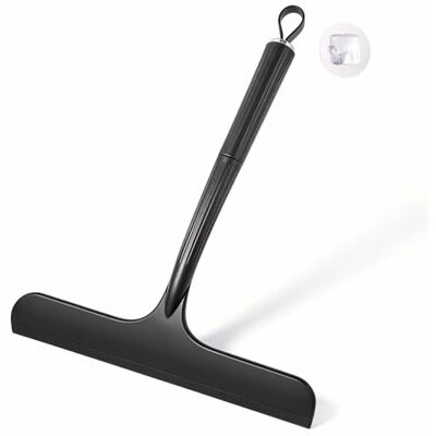 Oderra Douchetrekker en glas van siliconen/TPR, vloertrekker, professionele badkameraccessoires voor spiegel, tegels, reiniging zonder sporen, 24 cm, zwart met haken Oderra Douchetrekker en glas van siliconen/TPR, vloertrekker, professionele badkameraccessoires voor spiegel, tegels, reiniging zonder sporen, 24 cm, zwart met haken