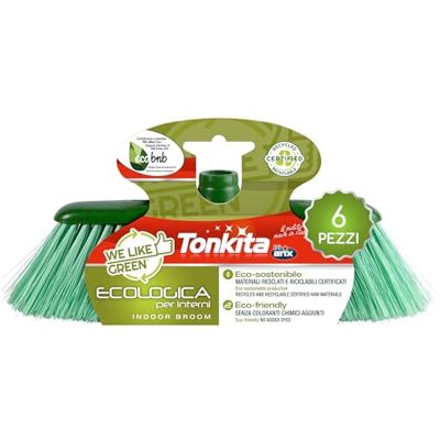 Tonkita Ecologische bezem voor gebruik binnenshuis, slank en licht design, bezem zonder steel voor binnen, voor stof en hardnekkig vuil, Made in Italy, verpakking van 6 stuks Tonkita Ecologische bezem voor gebruik binnenshuis, slank en licht design, bezem zonder steel voor binnen, voor stof en hardnekkig vuil, Made in Italy, verpakking van 6 stuks