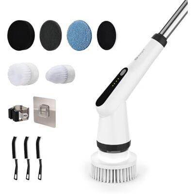 Ibergrif M34104 Elektrische borstel, 7-in-1, roterende borstel, voor het reinigen van badkamer (badkuip, douche, WC), keuken, vloeren en tegels, 2 snelheden, waterdicht IPX7, met uittrekbare stang Ibergrif M34104 Elektrische borstel, 7-in-1, roterende borstel, voor het reinigen van badkamer (badkuip, douche, WC), keuken, vloeren en tegels, 2 snelheden, waterdicht IPX7, met uittrekbare stang