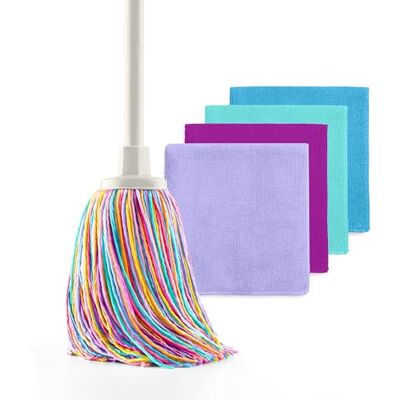 Genius Happy Rainbow Dweilmop met 4 reinigingsdoekjes van gerecyclede microvezel, duurzame reinigingsset voor thuis en alle soorten oppervlakken, super absorberend en robuust, editie: Sunset Genius Happy Rainbow Dweilmop met 4 reinigingsdoekjes van gerecyclede microvezel, duurzame reinigingsset voor thuis en alle soorten oppervlakken, super absorberend en robuust, editie: Sunset
