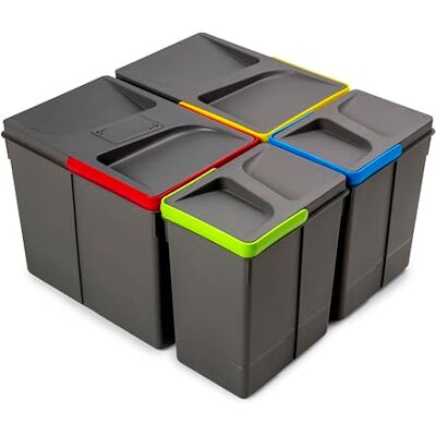 Emuca Recyclingcontainer voor keukenlade Recycle met geurdicht dekse, H 266 mm (2 x 15 L + 2 x7 L), Plastic Antracietgrijs Emuca Recyclingcontainer voor keukenlade Recycle met geurdicht dekse, H 266 mm (2 x 15 L + 2 x7 L), Plastic Antracietgrijs