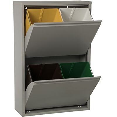 DRW Recycling Bin zilver metalen blokjes kleuren, 60 x 25 x 92 cm DRW Recycling Bin zilver metalen blokjes kleuren, 60 x 25 x 92 cm