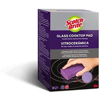 Scotch-Brite Glazen kookplaatpads, 3 stuks per verpakking reinigt met alleen water, voor glazen kookplaten, tackles burnt-on messes, paars Scotch-Brite Glazen kookplaatpads, 3 stuks per verpakking reinigt met alleen water, voor glazen kookplaten, tackles burnt-on messes, paars