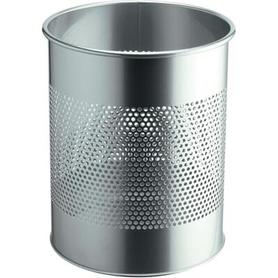 Durable 331023 Prullenbak metaal rond 15 liter, perforatie 165 mm, zilver Durable 331023 Prullenbak metaal rond 15 liter, perforatie 165 mm, zilver