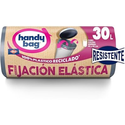 Handy Bag Elastische vuilniszakken, vuilniszakken voor de keuken, robuust en lekvrij, met elastische en drielaagse band, 100% gerecycled kunststof, 30 l, 12 zakken Handy Bag Elastische vuilniszakken, vuilniszakken voor de keuken, robuust en lekvrij, met elastische en drielaagse band, 100% gerecycled kunststof, 30 l, 12 zakken