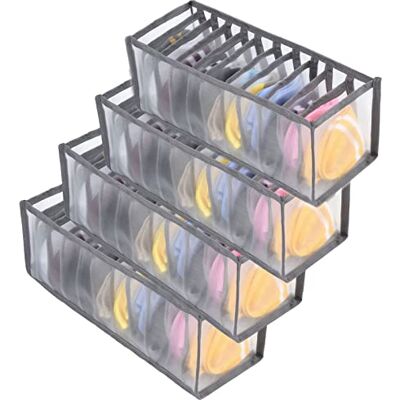 KKNE Organizer voor ondergoed, organizer voor laden, 4 opvouwbare dozen, opbergtas voor beha's, ondergoed, sokken, stropdassen, sjaals en zakdoeken, grijs KKNE Organizer voor ondergoed, organizer voor laden, 4 opvouwbare dozen, opbergtas voor beha's, ondergoed, sokken, stropdassen, sjaals en zakdoeken, grijs