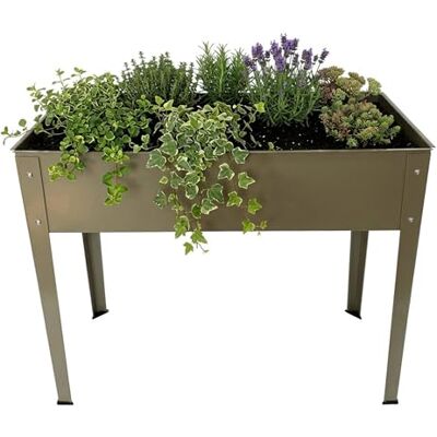 Relaxdays verhoogde plantenbak voor tuin, balkon en terras, gepoedercoat staal, 80x85x40 cm, beige Relaxdays verhoogde plantenbak voor tuin, balkon en terras, gepoedercoat staal, 80x85x40 cm, beige