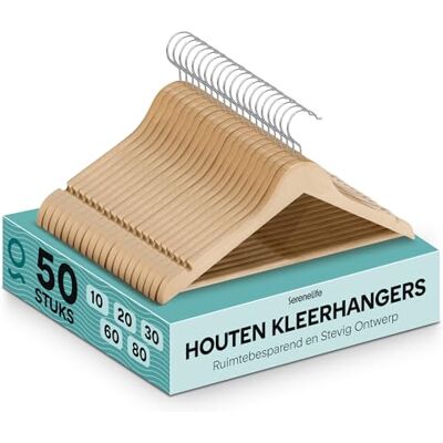 SereneLife Kleerhanger Houten Hangers Zware Kledinghanger Set met 360 Graden Draaibare Haak Duurzaam en Sterk voor Hemden, Truien, Hoodies, Kinderkleding en Jurken 50 Stuks SereneLife Kleerhanger Houten Hangers Zware Kledinghanger Set met 360 Graden Draaibare Haak Duurzaam en Sterk voor Hemden, Truien, Hoodies, Kinderkleding en Jurken 50 Stuks