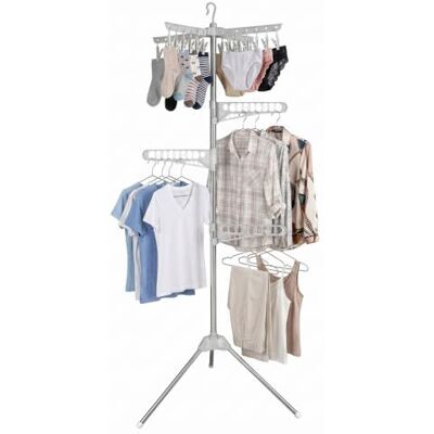 Relaxdays wasrek voor kledinghangers, 27 hangers, 24 wasknijpers, 170 cm, opvouwbaar, zilver/wit Relaxdays wasrek voor kledinghangers, 27 hangers, 24 wasknijpers, 170 cm, opvouwbaar, zilver/wit