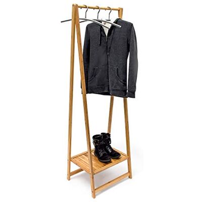 Relaxdays kledingrek bamboe, met schoenenplank HxBxD: 158,5x51,5x40,5 cm, stabiele kledingstandaard, hal, natuur Relaxdays kledingrek bamboe, met schoenenplank HxBxD: 158,5x51,5x40,5 cm, stabiele kledingstandaard, hal, natuur
