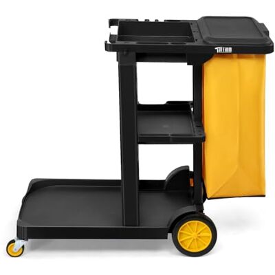 ROVSUN Multifunctionele poetswagen, reinigingswagen met 3 planken en 57 liter vuilniszak, afneembaar, servicekar met TPR-wielen voor reiniging, klapdeksel en ophanghaak, 230 kg (zwart 1) ROVSUN Multifunctionele poetswagen, reinigingswagen met 3 planken en 57 liter vuilniszak, afneembaar, servicekar met TPR-wielen voor reiniging, klapdeksel en ophanghaak, 230 kg (zwart 1)