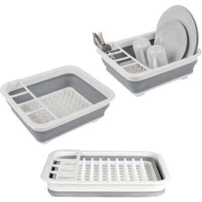 Beldray LA031051 grijs opvouwbaar afdruiprek met bestekverdeler, perfect voor huiseigenaren of op de camping, breukbestendig, ruimtebesparend ontwerp Beldray LA031051 grijs opvouwbaar afdruiprek met bestekverdeler, perfect voor huiseigenaren of op de camping, breukbestendig, ruimtebesparend ontwerp