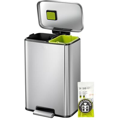 EKO Madison Geborsteld roestvrij 25L+20L Dual Compartiment Step Prullenbak met binnenvoering, Prullenbak, Soft-Close Deksel, Vingerafdrukbestendige afwerking en duurzaam roestvrij staal voor thuis en EKO Madison Geborsteld roestvrij 25L+20L Dual Compartiment Step Prullenbak met binnenvoering, Prullenbak, Soft-Close Deksel, Vingerafdrukbestendige afwerking en duurzaam roestvrij staal voor thuis en