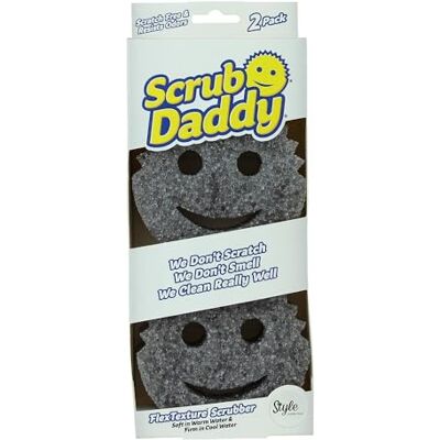 Scrub Daddy Smiley Schuurspons, krasbestendig, wasbaar, herbruikbaar, antibacterieel, flextextuur, afwasspons voor huishouden, keuken en badkamer, grijs, 2 stuks Scrub Daddy Smiley Schuurspons, krasbestendig, wasbaar, herbruikbaar, antibacterieel, flextextuur, afwasspons voor huishouden, keuken en badkamer, grijs, 2 stuks