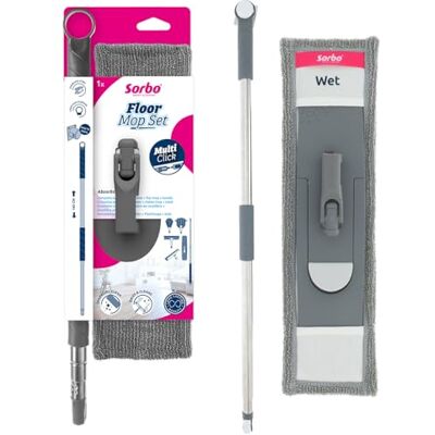 Sorbo Floor Mop Set Absorberende Microvezeldweil, Wasbare en Herbruikbare Dweil, Uitschuifbare RVS Steel tot 160 cm, Uitbreidbaar met Multi-Click Accessoires Sorbo Floor Mop Set Absorberende Microvezeldweil, Wasbare en Herbruikbare Dweil, Uitschuifbare RVS Steel tot 160 cm, Uitbreidbaar met Multi-Click Accessoires