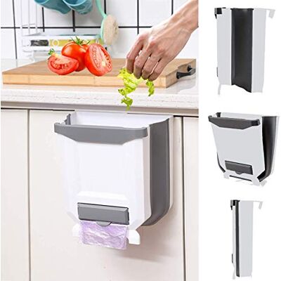 YCOCO Opknoping keuken prullenbak,2,4 gallon opvouwbare afvalbak, kleine plastic opvouwbare vuilnisbak voor kast auto slaapkamer badkamer keuken kantoor, wit YCOCO Opknoping keuken prullenbak,2,4 gallon opvouwbare afvalbak, kleine plastic opvouwbare vuilnisbak voor kast auto slaapkamer badkamer keuken kantoor, wit