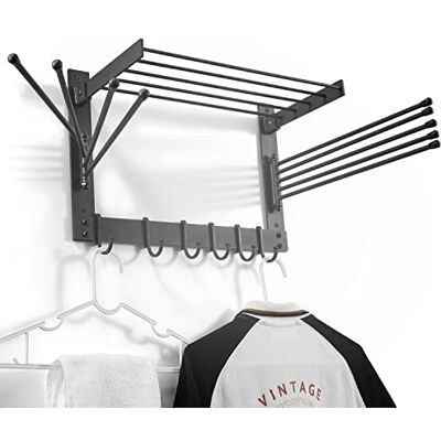 BATODA Droogrek voor waskleding wandgemonteerde droogrekken voor wasgoed drogerrekken voor wasdrogen wandmontage draaibare handdoekrek hanger ruimtebesparend in wasruimte en badkamer (staal) BATODA Droogrek voor waskleding wandgemonteerde droogrekken voor wasgoed drogerrekken voor wasdrogen wandmontage draaibare handdoekrek hanger ruimtebesparend in wasruimte en badkamer (staal)