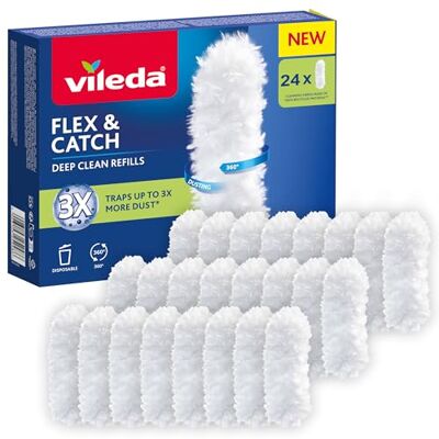 Vileda Flex & Catch plumeauvervanging Set van 24 vervangingen voor grondige schoonmaak Vangt 3x meer stof dan traditionele plumeau Duurzame 360° vervangingen milieuvriendelijk afstoffen Vileda Flex & Catch plumeauvervanging Set van 24 vervangingen voor grondige schoonmaak Vangt 3x meer stof dan traditionele plumeau Duurzame 360° vervangingen milieuvriendelijk afstoffen