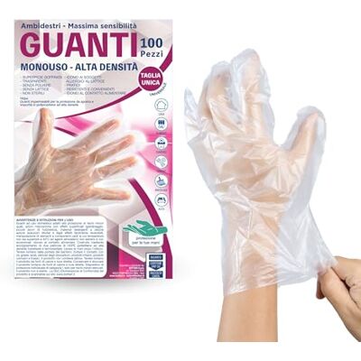 Bottari Italy Bottari Wegwerphandschoenen van HDPE, poedervrij HDPE, 100 stuks, duurzaam voor reiniging, levensmiddelen, tuinieren, knutselen en thuis Bottari Italy Bottari Wegwerphandschoenen van HDPE, poedervrij HDPE, 100 stuks, duurzaam voor reiniging, levensmiddelen, tuinieren, knutselen en thuis