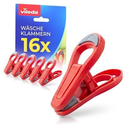 Vileda Wasknijpers, set van 16 zonder metalen veer, robuuste kunststof klemmen met Soft Grip voor een goede grip, weerbestendige wasknijpers voor waslijn, balkon en tuin Vileda Wasknijpers, set van 16 zonder metalen veer, robuuste kunststof klemmen met Soft Grip voor een goede grip, weerbestendige wasknijpers voor waslijn, balkon en tuin