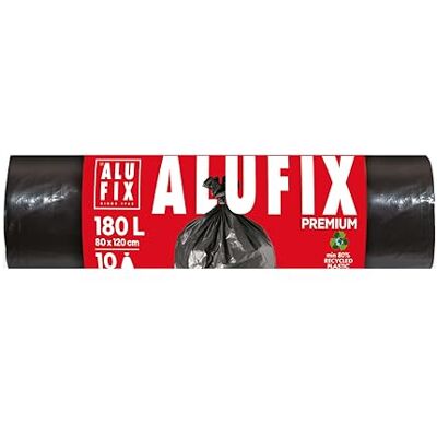 ALUFIX Pro vuilniszakken Extra sterk LDPE/180 l 10 vuilniszakken 1 rol / 45 μm/zwart/vuilniszakken / 80 × 120 cm, vuilniszak voor volkstuintjes of grote tuinen ALUFIX Pro vuilniszakken Extra sterk LDPE/180 l 10 vuilniszakken 1 rol / 45 μm/zwart/vuilniszakken / 80 × 120 cm, vuilniszak voor volkstuintjes of grote tuinen