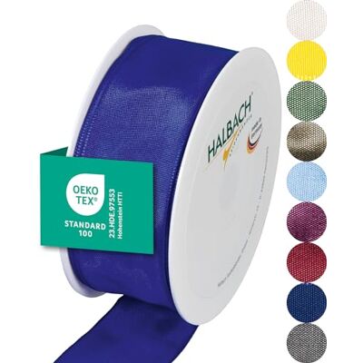 Halbach Seidenbänder Premium cadeaulint met draadrand, breedte 40 mm, lengte 25 m, Öko-Tex 100 gecertificeerd lint, taftband, made in Germany, kleur: blauw Halbach Seidenbänder Premium cadeaulint met draadrand, breedte 40 mm, lengte 25 m, Öko-Tex 100 gecertificeerd lint, taftband, made in Germany, kleur: blauw