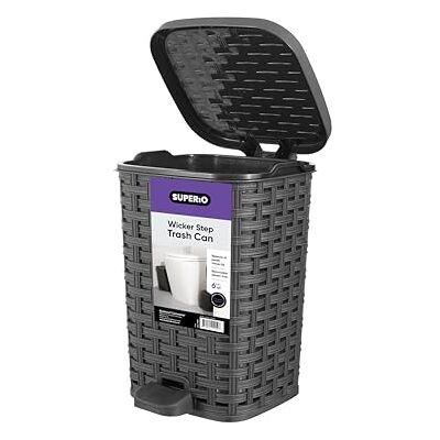 Superio Rieten opstapvuilnisbak met voetpedaal voor buiten en binnen, grijs, 6 qt prullenbak, afvalmand voor badkamer, keuken, kantoor, terras of achtertuin Superio Rieten opstapvuilnisbak met voetpedaal voor buiten en binnen, grijs, 6 qt prullenbak, afvalmand voor badkamer, keuken, kantoor, terras of achtertuin