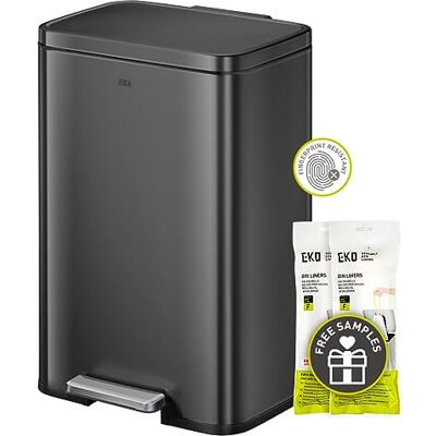 EKO Madison Prullenbak, 50 liter keukenvuilnisbak, mat zwart RVS vuilnisemmer, afvalemmer met geurfilter en binnenemmer, softclose, pedaalemmer, vingerafdrukbestendig, inclusief 12 Vuilniszakken EKO Madison Prullenbak, 50 liter keukenvuilnisbak, mat zwart RVS vuilnisemmer, afvalemmer met geurfilter en binnenemmer, softclose, pedaalemmer, vingerafdrukbestendig, inclusief 12 Vuilniszakken