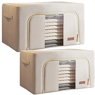 JOYBOS Set van 2 maxi-opbergdozen voor kleding, 66 + 100 l, opvouwbaar, van textielmateriaal JOYBOS Set van 2 maxi-opbergdozen voor kleding, 66 + 100 l, opvouwbaar, van textielmateriaal