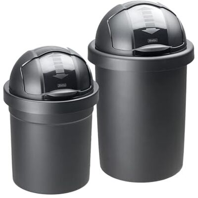 Rotho Roll Bob Set van 2 ronde vuilnisemmers met deksel, BPA-vrij, zwart, 10 l en 30 l Rotho Roll Bob Set van 2 ronde vuilnisemmers met deksel, BPA-vrij, zwart, 10 l en 30 l