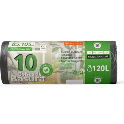 OFITURIA Afvalzakken, 120 l, robuust, 100% gerecycled en recyclebaar materiaal, lekvrij, gemakkelijk te sluiten, geschikt voor alle soorten afval, 85 x 105 cm (10 zakken, 120 l) OFITURIA Afvalzakken, 120 l, robuust, 100% gerecycled en recyclebaar materiaal, lekvrij, gemakkelijk te sluiten, geschikt voor alle soorten afval, 85 x 105 cm (10 zakken, 120 l)