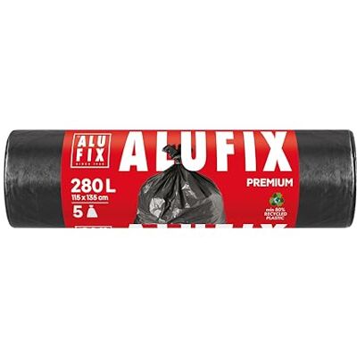 ALUFIX Aluminium Fix vuilniszakken Pro Extra sterk LDPE/280 l 10 vuilniszakken 1 rol / 60 μm/zwart/afvalzakken / 115 × 135 cm/vuilniszak voor tuinbouwplaatsen of grote reinigingswerkzaamheden ALUFIX Aluminium Fix vuilniszakken Pro Extra sterk LDPE/280 l 10 vuilniszakken 1 rol / 60 μm/zwart/afvalzakken / 115 × 135 cm/vuilniszak voor tuinbouwplaatsen of grote reinigingswerkzaamheden