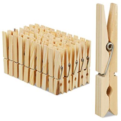 Relaxdays Set van 100 grote houten wasknijpers - Wasklemmen Relaxdays Set van 100 grote houten wasknijpers - Wasklemmen