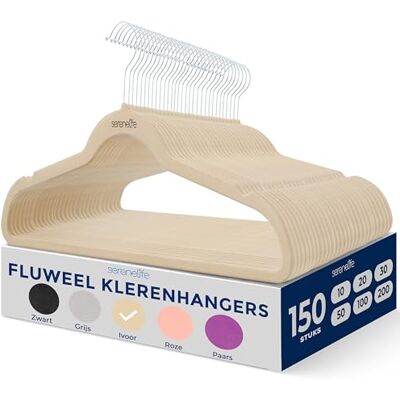 SereneLife Kleerhanger Fluwelen Hangers Antislip Ruimtebesparende Kledinghangers 150 Stuks Duurzaam en Sterk voor Hemden, Truien, Hoodies, Kinderkleding en Jurken Lichtgewicht Ivoor SereneLife Kleerhanger Fluwelen Hangers Antislip Ruimtebesparende Kledinghangers 150 Stuks Duurzaam en Sterk voor Hemden, Truien, Hoodies, Kinderkleding en Jurken Lichtgewicht Ivoor