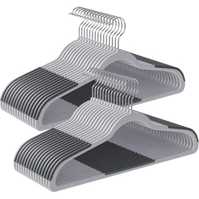 SONGMICS UCRF50G Kleerhangers, 50 stuks kunststof kleerhangers, ruimtebesparend, lichtgrijs en donkergrijs SONGMICS UCRF50G Kleerhangers, 50 stuks kunststof kleerhangers, ruimtebesparend, lichtgrijs en donkergrijs