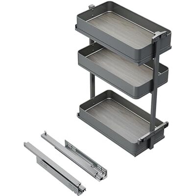 Emuca Harmony uitschuifbaar karretje met softclose, module breedte 300mm x hoogte 800mm, Staal en Hout, Antracietgrijs Emuca Harmony uitschuifbaar karretje met softclose, module breedte 300mm x hoogte 800mm, Staal en Hout, Antracietgrijs