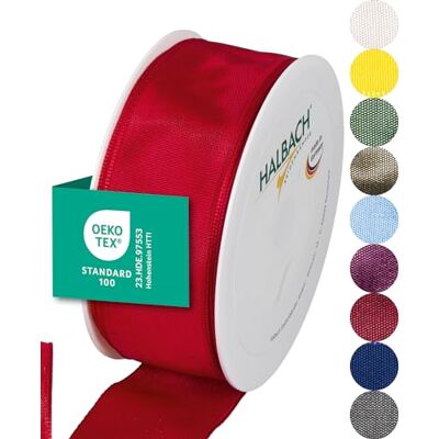 Halbach Seidenbänder Premium cadeaulint met draadrand, breedte 40 mm, lengte 25 m, Öko-Tex 100 gecertificeerd lint, taftband, made in Germany, kleur: rood Halbach Seidenbänder Premium cadeaulint met draadrand, breedte 40 mm, lengte 25 m, Öko-Tex 100 gecertificeerd lint, taftband, made in Germany, kleur: rood