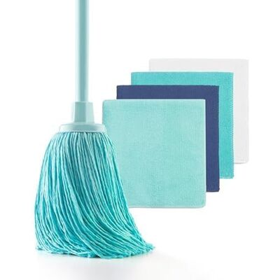 Genius Blue Dolphin Mop + 4-pack dweilmoppen, 100% gerecyclede microvezel, huishoudelijke reinigingsset, duurzaam, dweil, keukendoeken, reiniging van alle soorten oppervlakken, duurzaam, super assistent Genius Blue Dolphin Mop + 4-pack dweilmoppen, 100% gerecyclede microvezel, huishoudelijke reinigingsset, duurzaam, dweil, keukendoeken, reiniging van alle soorten oppervlakken, duurzaam, super assistent
